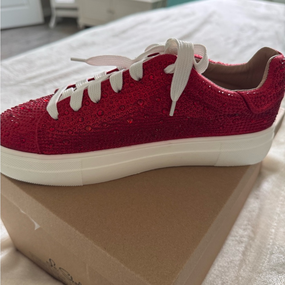 Red embellished glittery sneakers . Brand New Never worn